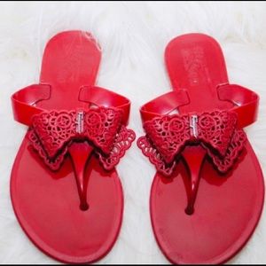 SALVATORE FERRAGAMO Red Bow Jelly Flip Flop Sandal